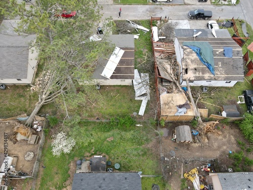 Storm damage from Tornado in residential neighborhood