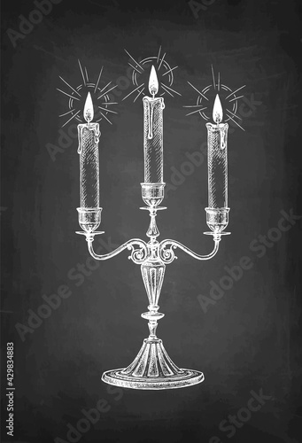 Burning candles in candelabrum.