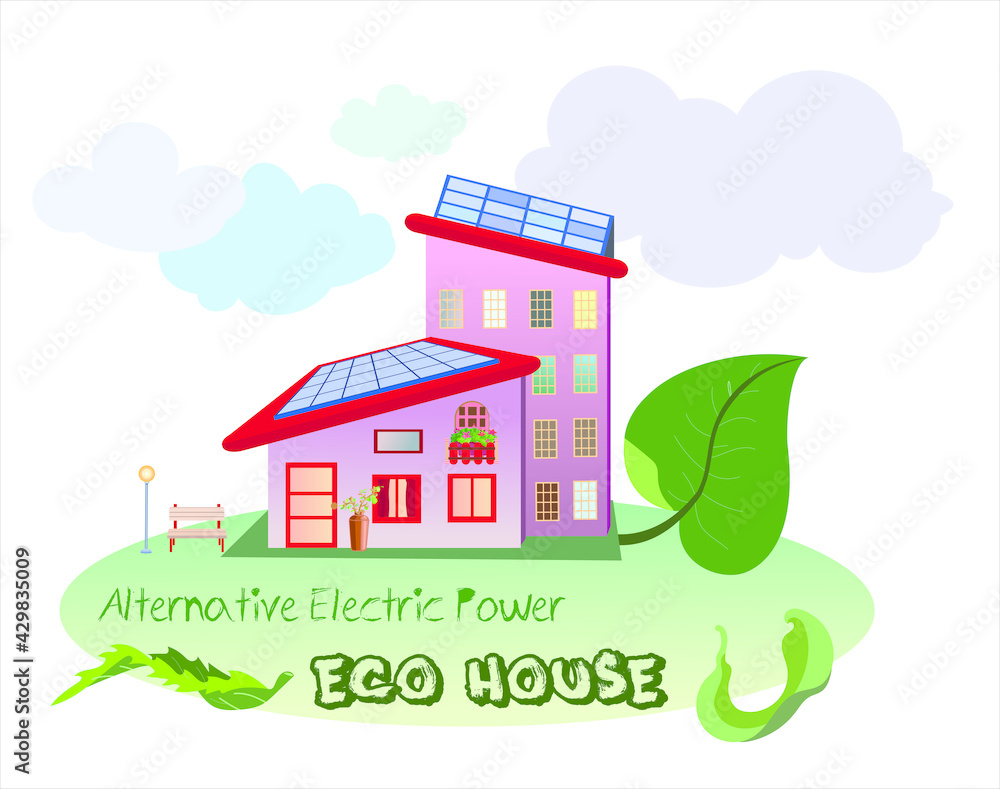 Eco houses with solar panels for alternative electricity power. Go green.