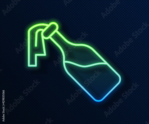 Glowing neon line Cocktail molotov icon isolated on blue background. Vector