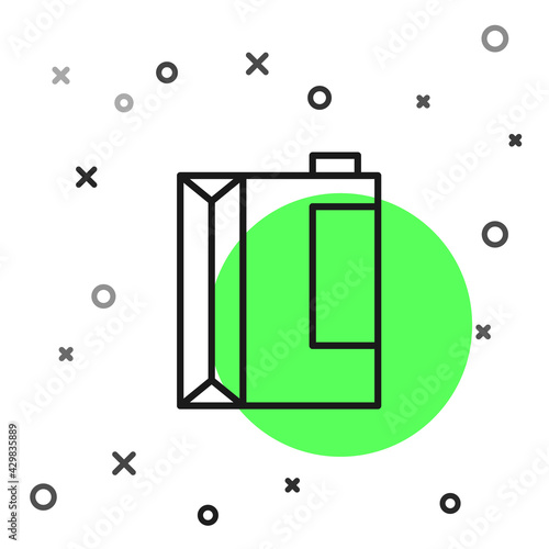 Black line Paper package for kefir icon isolated on white background. Dieting food for healthy lifestyle and probiotics fulfillment. Vector