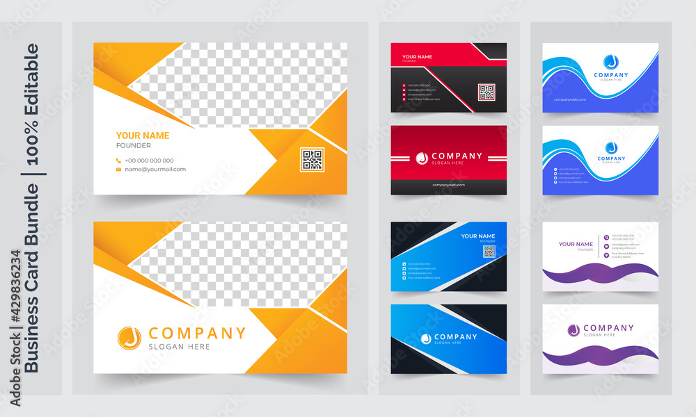 Modern business card template design. Business card with photo, business card photography, business card layout. photography business cards. Blue business card, Orange business card, Yellow business c