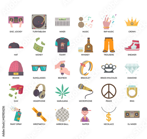 Set of hiphop thin line and pixel perfect icons for any web and app project.
