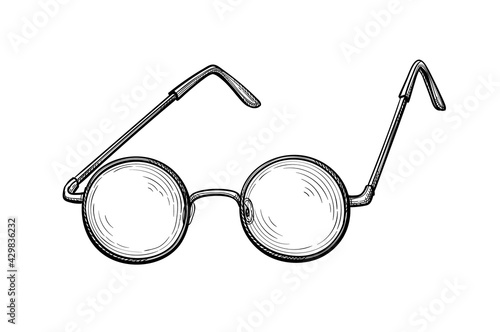 Ink sketch of round glasses.
