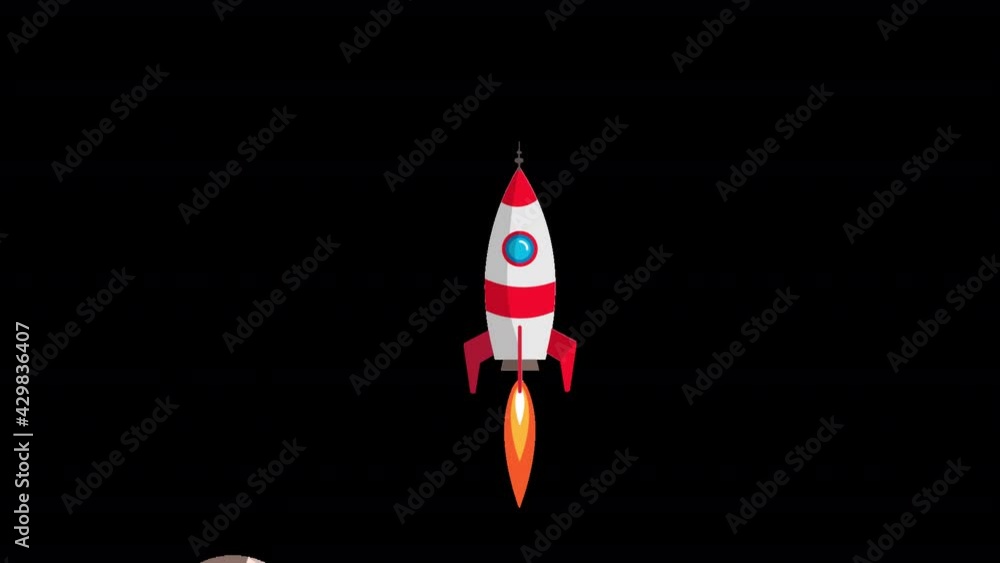 rocket with planets and meteorites, alpha channel. HD video. The spaceship flies, the car rises, the rocket takes off