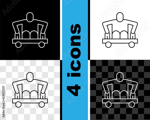 Set line Man without legs sitting wheelchair icon isolated on black and white, transparent background. Disability concept. Guy with physical disabilities. Vector