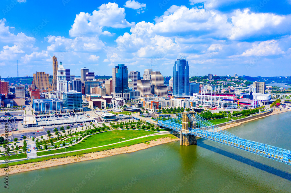 Aerial view of Cincinnati skyline Ohio USA