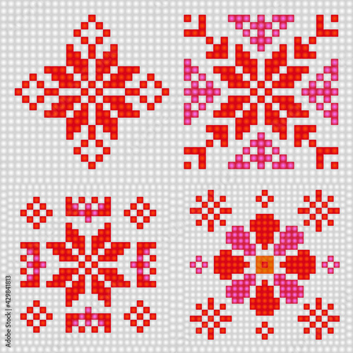 Geometrical seamless counting jacquard embroidery or knitting scheme motif pattern background, isolated vector illustration. For apparel textile like that sweater, sock, napkin, cushion