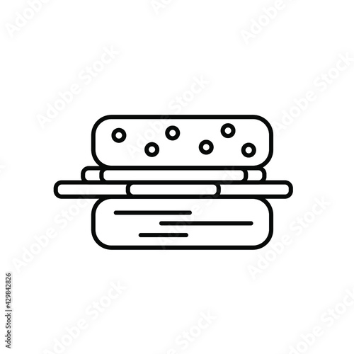 Vector icon, food illustration, square shape burger with cutlet