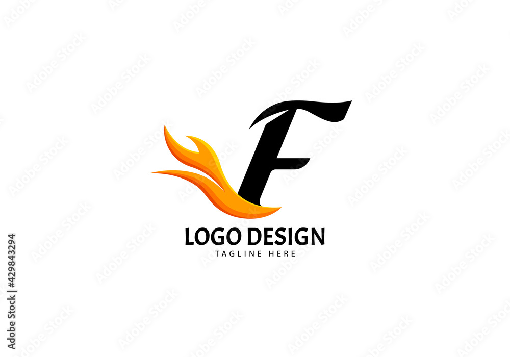Letter F Fire Logo for Brand or Company, Concept Minimalist.