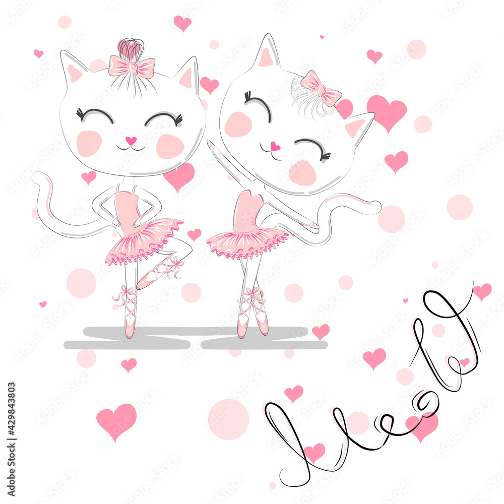 cute white cartoon cat in ballet tutu, kitty girl in a pink skirt cute white cartoon cat in ballet tutu, kitty girl in a pink skirt