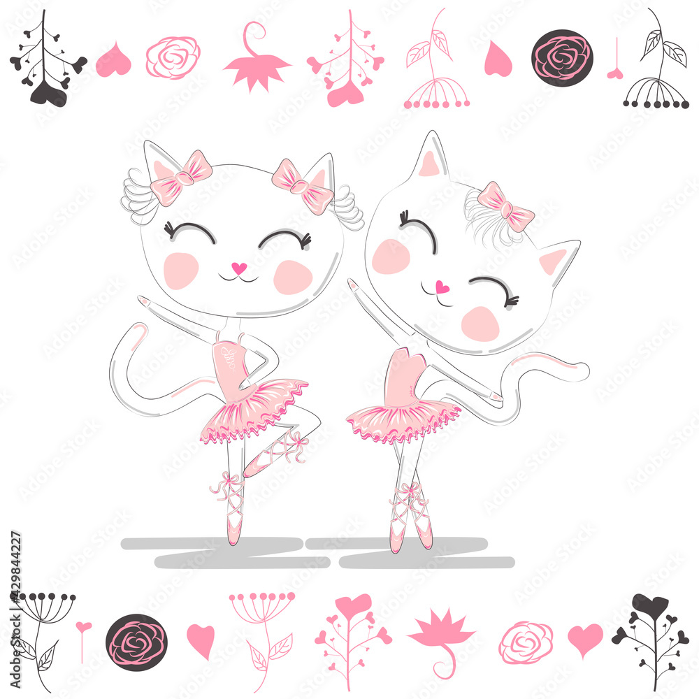 Love ballet. Doodle of cute dancing ballet cat Love ballet. Doodle of cute dancing ballet cat