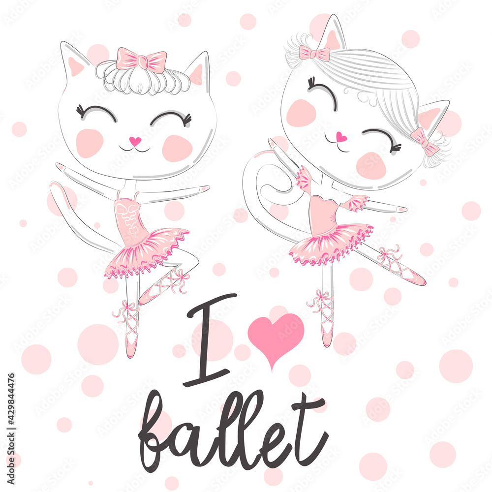 i love ballet. dancing kitten girl in ballet dress, pointe shoes, i love ballet. dancing kitten girl in ballet dress, pointe shoes,
