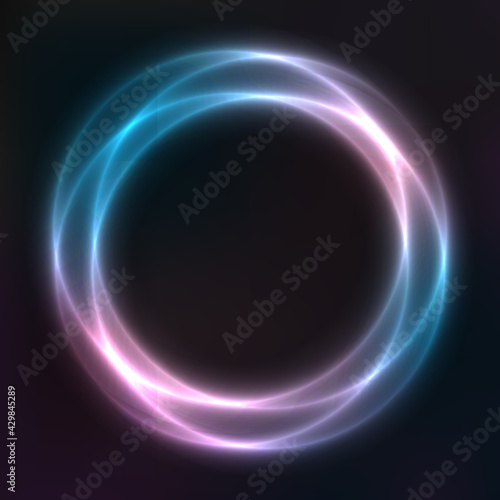 Vector background of neon geometric shapes, round frame, abstract background, wallpaper