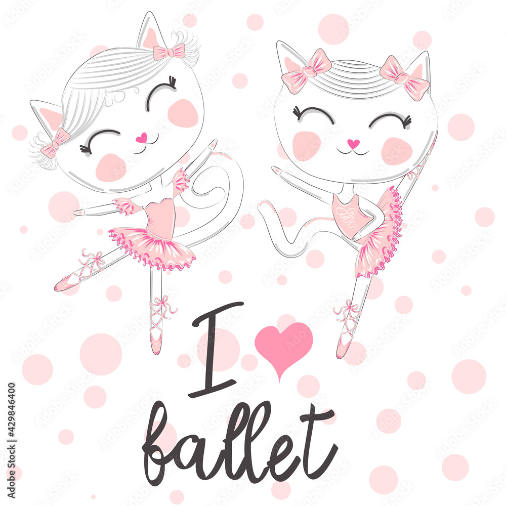 i love ballet. dancing kitten girl in ballet dress, pointe shoes, i love ballet. dancing kitten girl in ballet dress, pointe shoes,