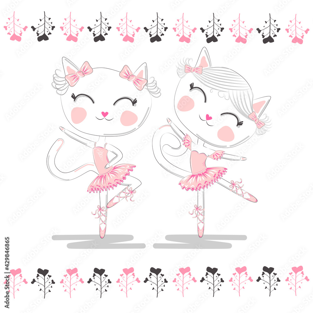 Cute ballerina cat dancing ballet in pink tutu. Cute ballerina cat dancing ballet in pink tutu.