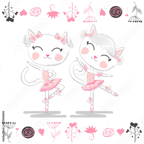 Love ballet. Doodle of cute dancing ballet cat