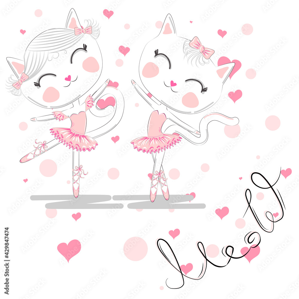 cute white cartoon cat in ballet tutu, kitty girl in a pink skirt cute white cartoon cat in ballet tutu, kitty girl in a pink skirt