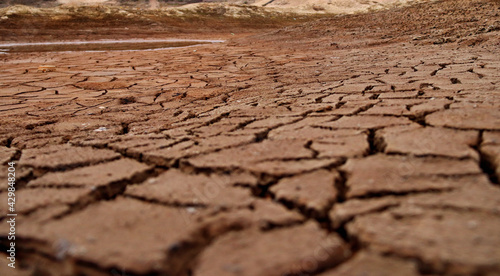 Cracked land at the bottom of a dried-up lake