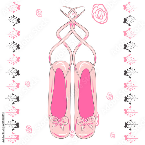 Hanging pink ballet shoes illustration made in outline style © MichiruKayo