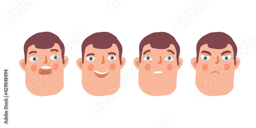 Face. Human emotions. Joy. Anger. Surprise. The character of a person. Fright. Vector illustration of a character in a cartoon style.
