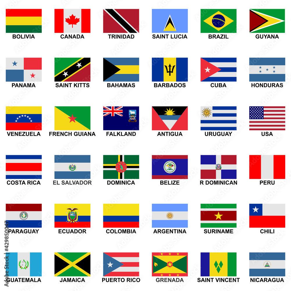 the flags of the countries in the continent of America icon set vector sign symbol the flags of the countries in the continent of America icon set vector sign symbol