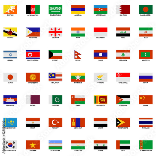 the flags of the countries in the continent of Asia icon set vector sign symbol
