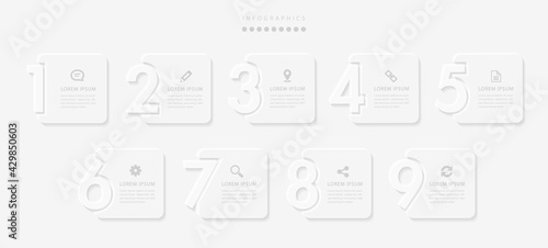 Vector elegant simple refined style infographic design UI template 9 number labels and icons