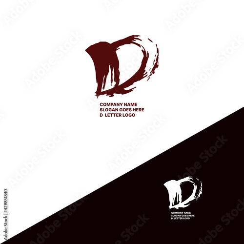 Minimal free hand drown brush D letter logo.