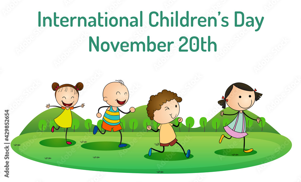 International Children’s Day Happy Kids Enjoying Playing Running Outdoor illustration