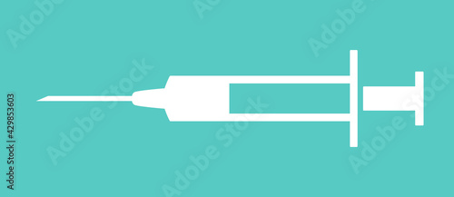 Vaccine Jab Syringe Needle Flat Icon on Blue Background. Vector Image.