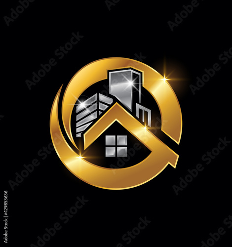 Golden and Silver Real Estate Logo Sign