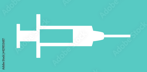 Vaccine Jab Syringe Needle Flat Icon on Blue Background. Vector Image.
