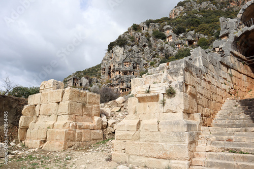 archaeological site of Myra in Turkey plundered ancient lycian tombs and ruins of roman theatre
