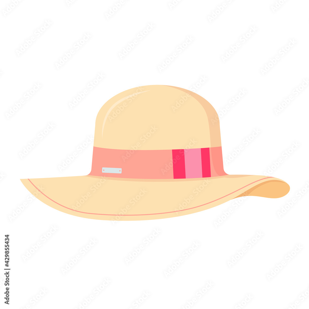 Women's summer beach hat. Stock illustration isolated on white background. Vector illustration in a realistic style. Women's summer beach hat. Stock illustration isolated on white background. Vector illustration in a realistic style.