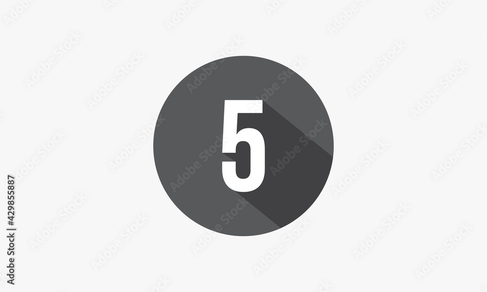 5 number with shadow isolated on white background.