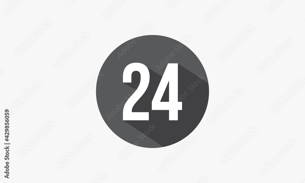 Fototapeta premium 24 number with shadow isolated on white background.