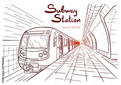 Hand drawn sketch of subway station illustration