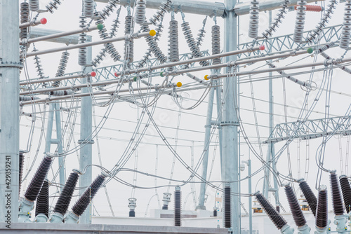 pole frames and wires in substations