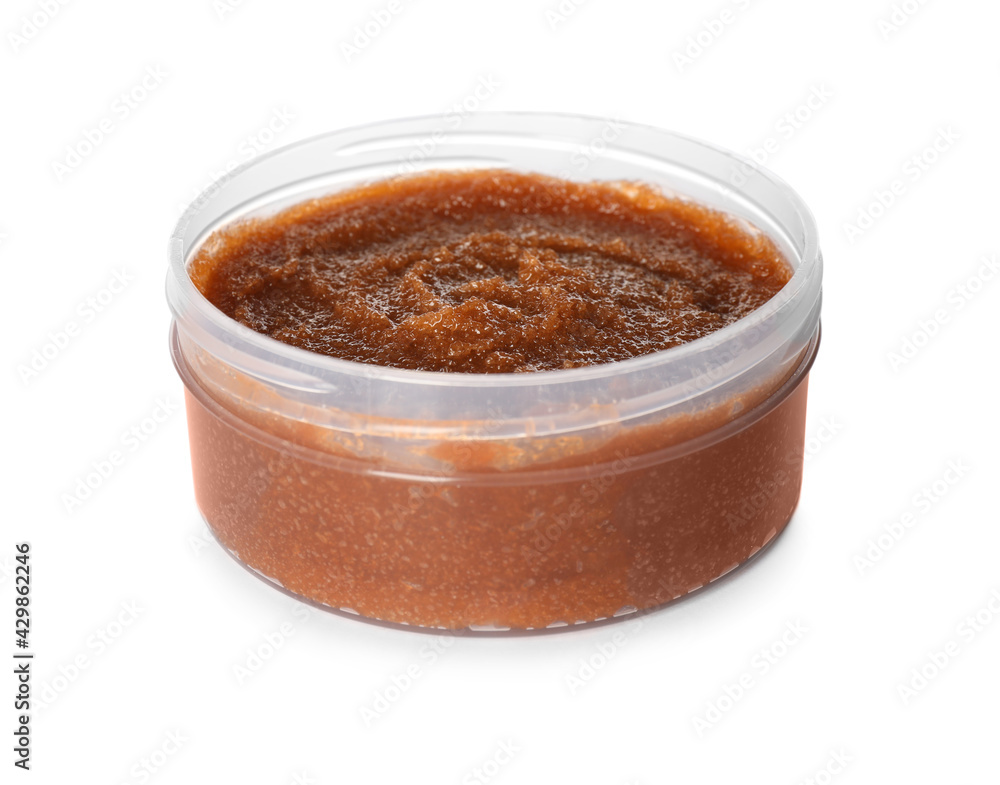 Body scrub in jar isolated on white Body scrub in jar isolated on white