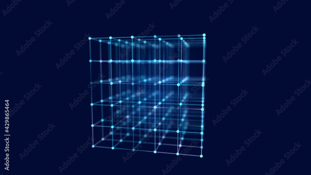 Data storage technology. Abstract background with cube. Information transfer. 3D rendering. Seamless loop.
