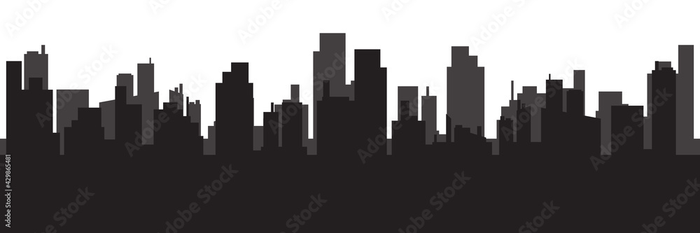 The silhouette city. Flat vector illustration. Skyline city panorama. Landscape building.