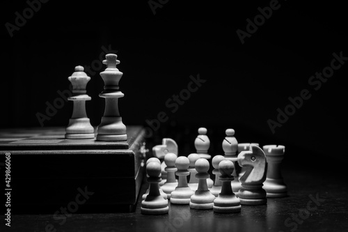 Los reyes hablan al resto de las piezas desde la altura en blanco y negro