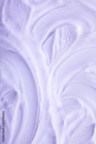 Cream gel purple transparent cosmetic sample texture with bubbles background