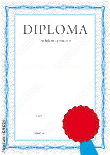 Diploma background with guilloche frame and a red seal (template)