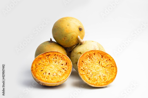 Wood Apple Also Known As Bael, Bel, Belgiri, Bili, Bhel Or Shirphal In India. The Medicinal Fruit Cleanses And Strengthens Liver, Digestive System, Regulates Bowel Movement And Cures Abdominal Disease