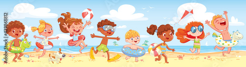 Children have fun running on the beach