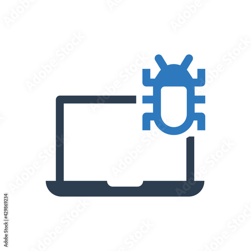 Laptop Computer Infected Virus Icon Malware And Bug Sign Symbol