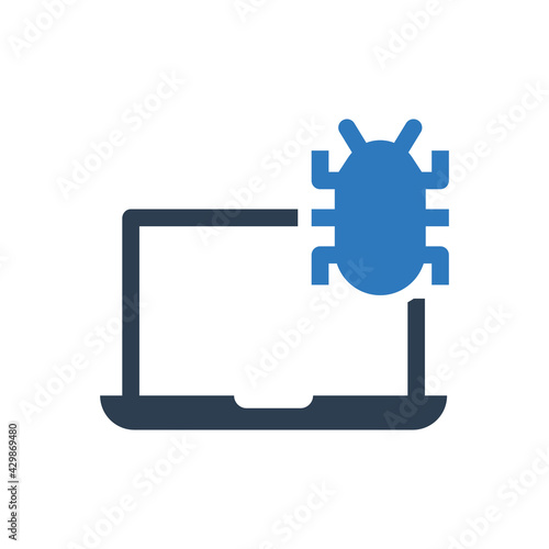 Laptop Computer Infected Virus Icon Malware And Bug Sign Symbol