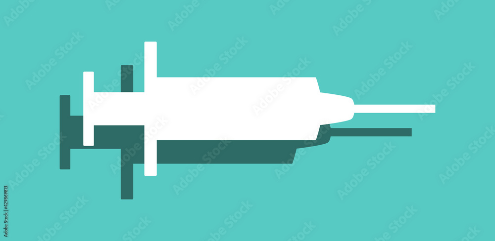 Vaccine Jab Syringe Needle Flat Icon with Shadow on Blue Background. Vector Image. Vaccine Jab Syringe Needle Flat Icon with Shadow on Blue Background. Vector Image.